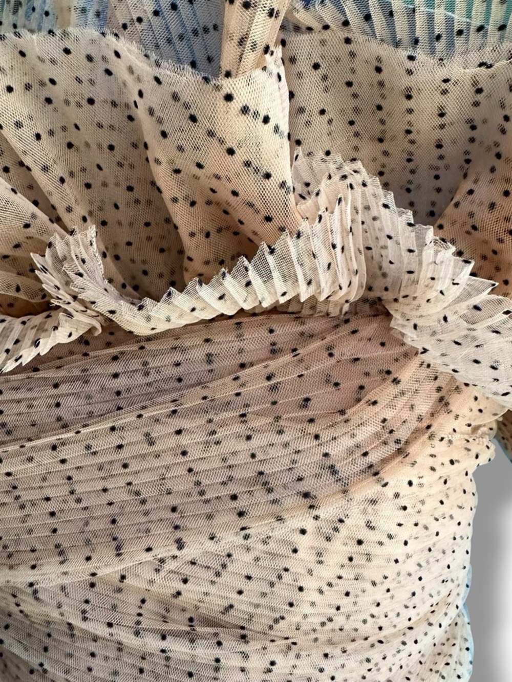 Zara Nude Mesh Tulle Black Polka Dot Ruffle Crop Tube Top Small Limited Edition - Picture 11 of 15